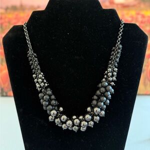 Lia Sophia chunky Black pearl and hematite chain Statement Necklace